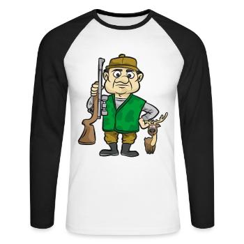 Jäger mit Reh Hirsch Jagd Gewehr Comic Cartoon - Unisex Baseballshirt langarm - Weiß/Schwarz - Vorne - Nik (191cm)