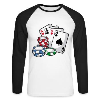 POKER Cards Poker Chips Texas Holdem Gift - Unisex Long Sleeve Baseball T-Shirt - white/black - Front - Nik (191cm)