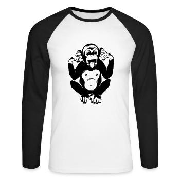 Affe Lustiger Schimpanse Geschenk - Unisex Baseballshirt langarm - Weiß/Schwarz - Vorne - Nik (191cm)