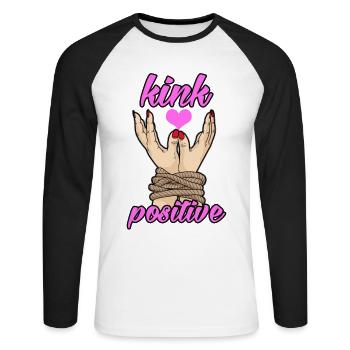 KINK POSITIVE BDSM Bondage Captivate Fetishly - Unisex Long Sleeve Baseball T-Shirt - white/black - Front - Nik (191cm)