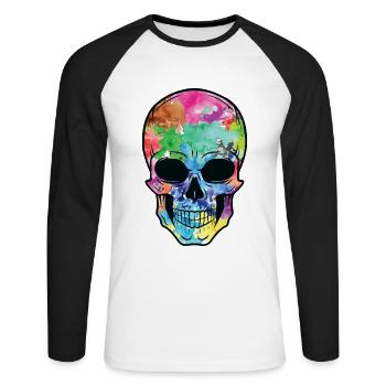 Colorful skull - Unisex Long Sleeve Baseball T-Shirt - white/black - Front - Nik (191cm)