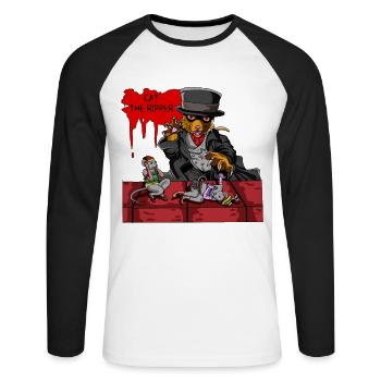 CAT THE RIPPER - Die Killer Katze von London - Unisex Baseballshirt langarm - Weiß/Schwarz - Vorne - Nik (191cm)