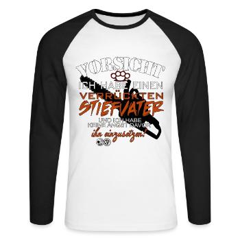Vorsicht Ich habe einen verrueckten Stiefvater ... - Unisex Baseballshirt langarm - Weiß/Schwarz - Vorne - Nik (191cm)