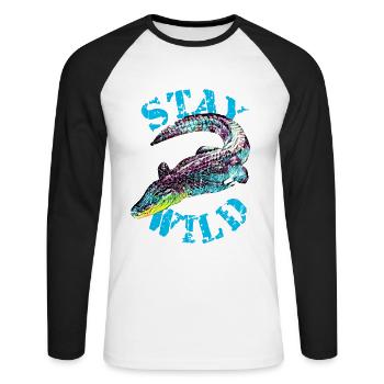 Krokodil - Unisex Baseballshirt langarm - Weiß/Schwarz - Vorne - Nik (191cm)