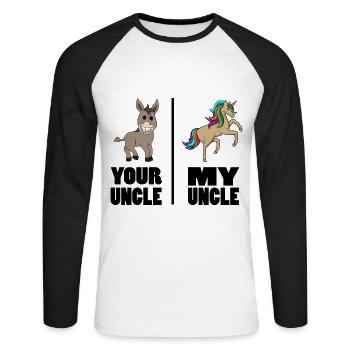 Your Uncle My Uncle Funny Unicorn Gift - Unisex Long Sleeve Baseball T-Shirt - white/black - Front - Nik (191cm)