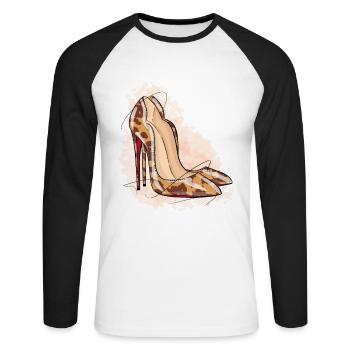 Talons hauts stylés en léopard - T-shirt baseball manches longues Homme - blanc/noir - Devant - Nik (191cm)