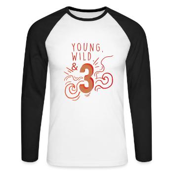 Birthday Gift: Young Wild & 3 Kids Shirt - Unisex Long Sleeve Baseball T-Shirt - white/black - Front - Nik (191cm)