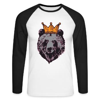 Roi ours avec couronne, grizzly, panda, idée cadeau - T-shirt baseball manches longues Homme - blanc/noir - Devant - Nik (191cm)