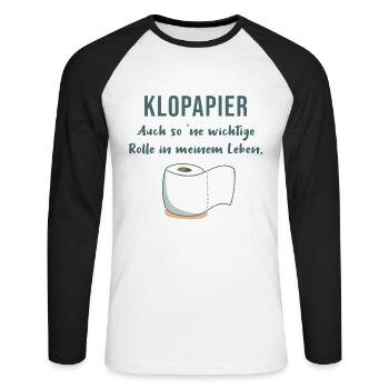 Klopapier - auch so ne wichtige Rolle... lustig - Unisex Baseballshirt langarm - Weiß/Schwarz - Vorne - Nik (191cm)