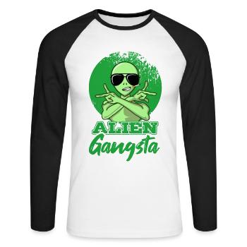 Alien Gangsta UFO Space Extraterrestrial Gift - Unisex Long Sleeve Baseball T-Shirt - white/black - Front - Nik (191cm)