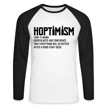 Bier Hoptimismus Hoptimism Craft Beer Geschenk - Unisex Baseballshirt langarm - Weiß/Schwarz - Vorne - Nik (191cm)