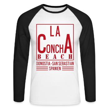 La Concha Beach Donostia Saint-Sébastien Espagne - T-shirt baseball manches longues Homme - blanc/noir - Devant - Nik (191cm)