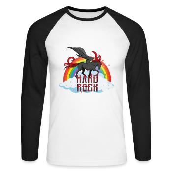 Funny Hard Rock Rainbow Unicorn - Unisex Long Sleeve Baseball T-Shirt - white/black - Front - Nik (191cm)
