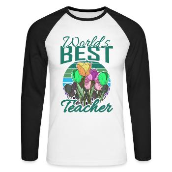 Meilleur professeur du monde avec un cadeau d'école de fleurs - T-shirt baseball manches longues Homme - blanc/noir - Devant - Nik (191cm)