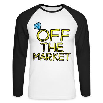 OFF THE MARKET Heirat Hochzeiten JGA Verlobung - Unisex Baseballshirt langarm - Weiß/Schwarz - Vorne - Nik (191cm)