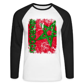DRAPEAU MAROC - Grand drapeau marocain - T-shirt baseball manches longues Homme - blanc/noir - Devant - Nik (191cm)