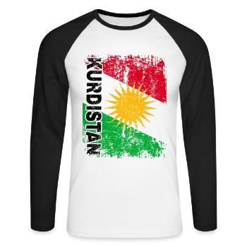 DRAPEAU DU KURDISTAN - Drapeau Kurde - Grand Rétro - T-shirt baseball manches longues Homme - blanc/noir - Devant - Nik (191cm)