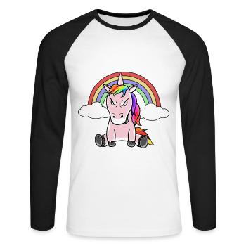 Einhorn Einhörner Fantasy Grimmig Böse Fabelwesen - Unisex Baseballshirt langarm - Weiß/Schwarz - Vorne - Nik (191cm)