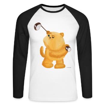 Golf Cat Sport Funny kid jeu Fun Gift - T-shirt baseball manches longues Homme - blanc/noir - Devant - Nik (191cm)