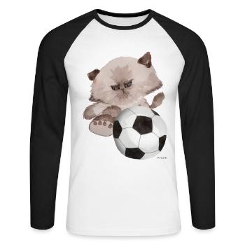 Katze Fußball Sport Geschenk Kind lustig spaß Tor - Unisex Baseballshirt langarm - Weiß/Schwarz - Vorne - Nik (191cm)