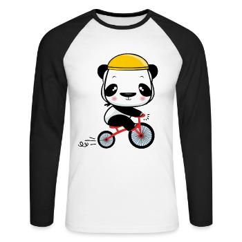 Panda bear with bicycle - Unisex Long Sleeve Baseball T-Shirt - white/black - Front - Nik (191cm)