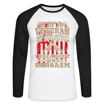 Veterans Day I Am A Veteran Gift - Unisex Long Sleeve Baseball T-Shirt - white/black - Front - Nik (191cm)