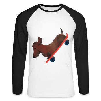 Skateboard Hund Geschenk Kind lustig süß Sport - Unisex Baseballshirt langarm - Weiß/Schwarz - Vorne - Nik (191cm)