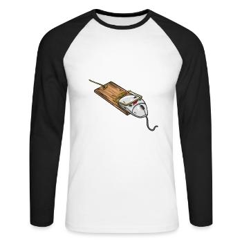 Souris d'ordinateur piège Gamer - T-shirt baseball manches longues Homme - blanc/noir - Devant - Nik (191cm)