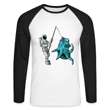 Pêcheur extraterrestre astronaute pêche - T-shirt baseball manches longues Homme - blanc/noir - Devant - Nik (191cm)