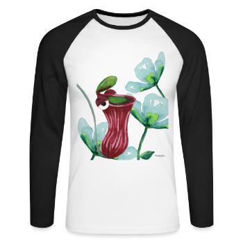 plante manger de la viande drôle enfants cadeau - T-shirt baseball manches longues Homme - blanc/noir - Devant - Nik (191cm)