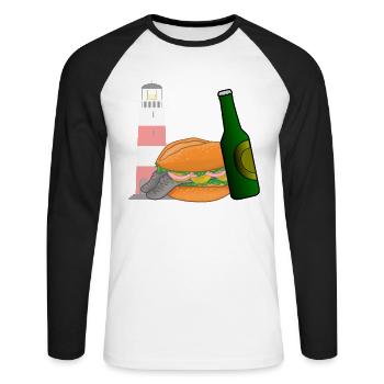 Norddeutsches 2-Gänge-Menü - Unisex Baseballshirt langarm - Weiß/Schwarz - Vorne - Nik (191cm)