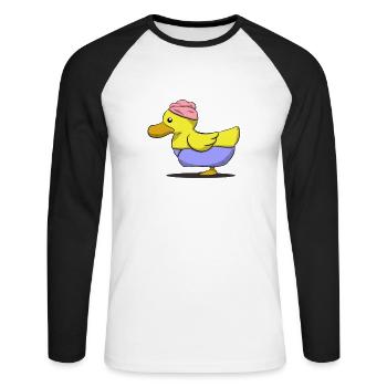 Badeente - Unisex Baseballshirt langarm - Weiß/Schwarz - Vorne - Nik (191cm)