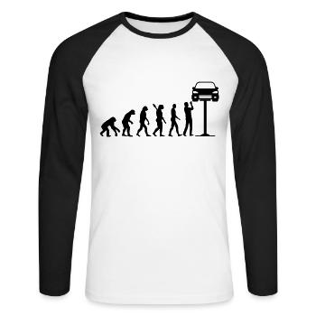 Mechaniker Evolution Auto Schrauber Geschenk - Unisex Baseballshirt langarm - Weiß/Schwarz - Vorne - Nik (191cm)