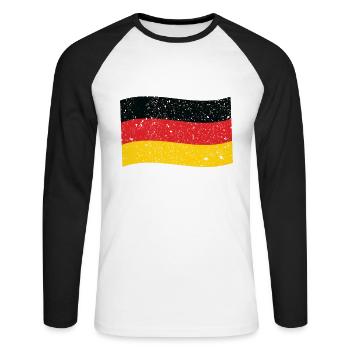 Deutschland Flagge German Flag - Unisex Baseballshirt langarm - Weiß/Schwarz - Vorne - Nik (191cm)
