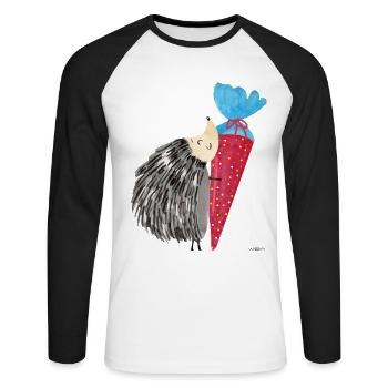 Cadeau d'inscription scolaire, sac d'école hérisson Porcupine - T-shirt baseball manches longues Homme - blanc/noir - Devant - Nik (191cm)