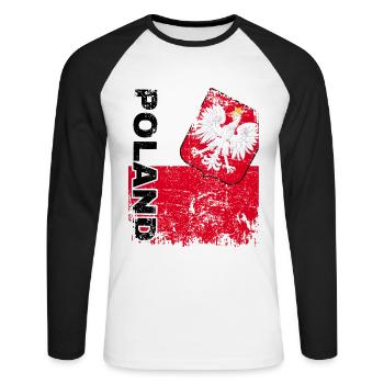 DRAPEAU POLOGNE drapeau polonais POLSKA super rétro - T-shirt baseball manches longues Homme - blanc/noir - Devant - Nik (191cm)