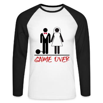 Game Over Wedding JGA - Unisex Long Sleeve Baseball T-Shirt - white/black - Front - Nik (191cm)