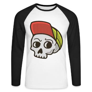 Skater Skull - Unisex Long Sleeve Baseball T-Shirt - white/black - Front - Nik (191cm)