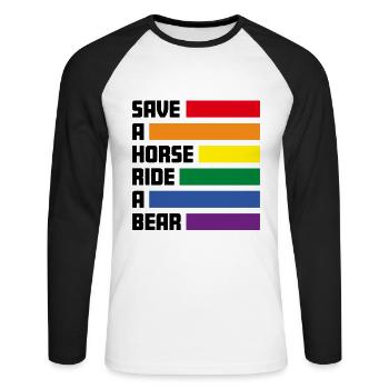 save a horse ride a bear - funny gay shirt - LGBT - Unisex Long Sleeve Baseball T-Shirt - white/black - Front - Nik (191cm)