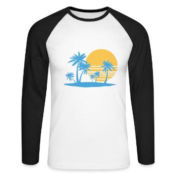 Palm Tree Island 80`s Retro Sommer Palmen Insel - Unisex Baseballshirt langarm - Weiß/Schwarz - Vorne - Nik (191cm)