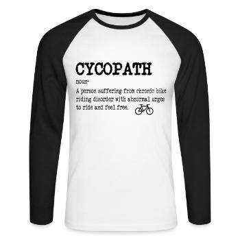 CYCOPATH Bicycle Road Bike and Mountain Bike Gift - Unisex Long Sleeve Baseball T-Shirt - white/black - Front - Nik (191cm)