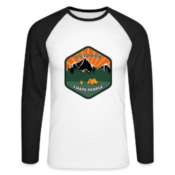 Camping en plein air: Je déteste les gens - Dit drôle - T-shirt baseball manches longues Homme - blanc/noir - Devant - Nik (191cm)