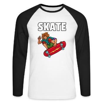 Skateboarding Skateboard Skate Skater Gift - Unisex Long Sleeve Baseball T-Shirt - white/black - Front - Nik (191cm)