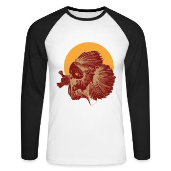 Betta Splendens Retro print I Siamese Fighting - Unisex Baseballshirt langarm - Weiß/Schwarz - Vorne - Nik (191cm)