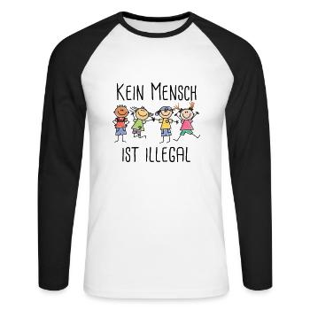 Kein Mensch ist illegal - Gegen Rassismus & Rechts - Unisex Baseballshirt langarm - Weiß/Schwarz - Vorne - Nik (191cm)