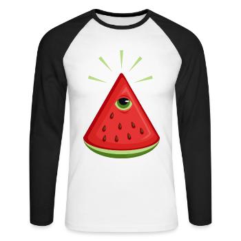 Melon d'eau Illuminati - T-shirt baseball manches longues Homme - blanc/noir - Devant - Nik (191cm)