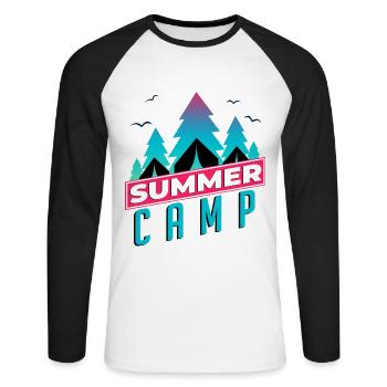 Summer Camp Sommer Camp Zelten Camping Lagerfeuer - Unisex Baseballshirt langarm - Weiß/Schwarz - Vorne - Nik (191cm)