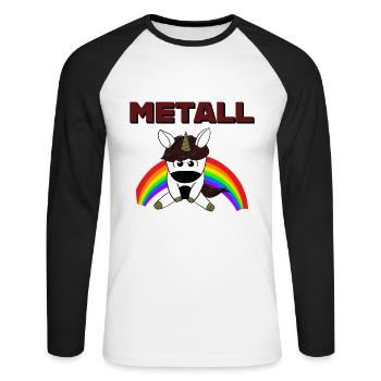 Metal Licorne Metal Rock Heavy Unicorn - T-shirt baseball manches longues Homme - blanc/noir - Devant - Nik (191cm)
