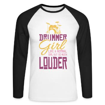 Fille de batteur Musicien Fille de cadeau de batteur - T-shirt baseball manches longues Homme - blanc/noir - Devant - Nik (191cm)