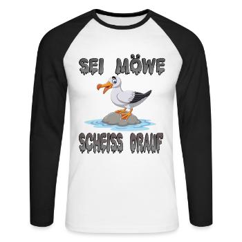 Sei Möwe Scheiss Drauf - Unisex Baseballshirt langarm - Weiß/Schwarz - Vorne - Nik (191cm)